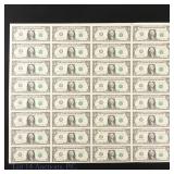 2009 Uncut Sheet US $1 FRN (CU), 32 Notes