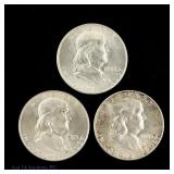 1948d, 1953 & 1953d US Silver Franklin 50c, 3