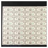 2003 Uncut Sheet of US $2 FRN (CU), 32 Notes