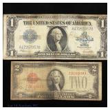 1923 & 1928 US $1 & $2 Notes (2)