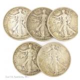 1942 - 1945 US 90%-Silver W/L 50c (5)