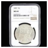 1897 (P) US Silver Morgan Dollar (NGC MS64)
