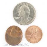 US Lincoln 1c & Washington 25c Error Coins (3)