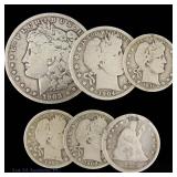 1875 - 1916 US 90%-Silver Coins (6)