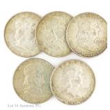1963 P,D US 90%-Silver Franklin 50c, 5