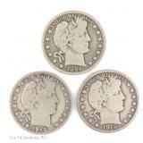 1894o, '12p & '15s US Silver Barber 50c, 3