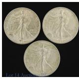 '42 '42d '43p US Silver W/L 50c (Some Luster), 3