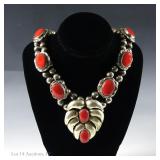 Native American Navajo Coin Silver Coral Necklace