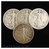 1919 - 1943 US 90%-Silver W/L 50c (4)