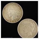 1922s & 1923d US Silver Peace Dollars, 2