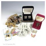 Cuff Links, Brooches, GF 12k Pocket Knife