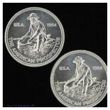 1984 US 1 Oz Prospector 99% Silver Proof Rounds, 2