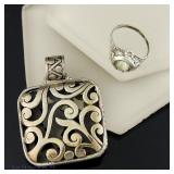 Sterling Silver Large Pendant and Ring