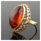 14k Yellow Gold Amber Ring (Soviet Gold 583)