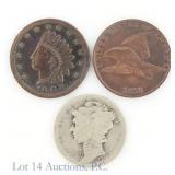 1858 - 1925 US Silver/Copper Coins/Token (3)