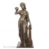 E. Bouret Bronze Sculpture Woman by Pillar w/ Note