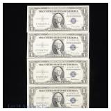 1935 E & F US $1 Silver Cert w/ Cons S/Ns (4)