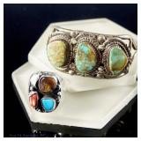 Sterling and Turquoise Navajo Cuff Bracelet & Ring