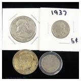 1906 - 1967 US Silver & Nickel Coins (4)