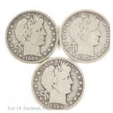 1906d, 1906s & 1909p US Silver Barber 50c (3)