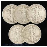 1942 - 1945 US 90%-Silver W/L 50c (5)