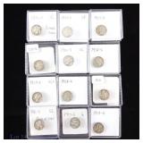 1916 - 1938 US Silver Mercury Dimes (10)