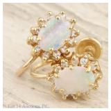 14k Yellow Gold & Opal Screw Back Clip On Earrings