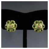 14k Yellow Gold & Peridot Flower Cluster Earrings
