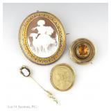 Victorian Cameo Brooches And Pin (3+1)