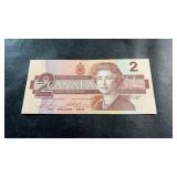 Vintage 1986 Canadian two-dollar banknote