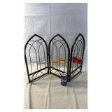 Black metal folding candle holder screen