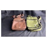 Pair of shoulder bags including a brown leather