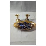 Brass Candlestick Holders & Carnival Glass Dish