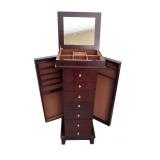 Standing Wooden Jewelry Armoire with Mirror &