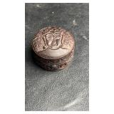 Vintage carved Buddha head herb grinder featuring