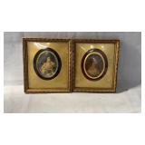 Pair of Vintage Framed Oval Portrait Prints