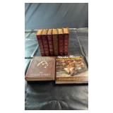 Collection of vintage hardcover books featuring