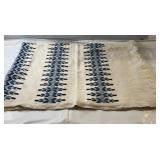 Woven throw blanket with cream base and blue