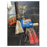 Mixed lot featuring a small trophy, heavy-duty