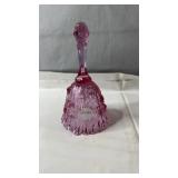Fenton cranberry glass bell with embossed floral
