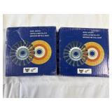 two steel wire wheel brushes, each measuring