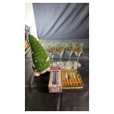 Assorted holiday and barware items including four
