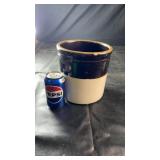 Two-tone stoneware crock with dark brown glazed