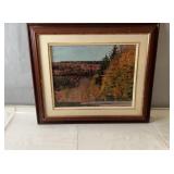 Framed autumn landscape print featuring vibrant