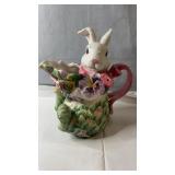 Decorative ceramic bunny pitcher with floral