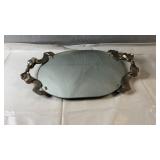 Decorative serving tray with mirrored base and