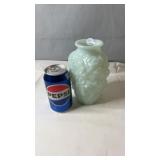 Vintage pale green embossed milk glass vase,