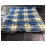 Blue, green, and white plaid throw blanket with