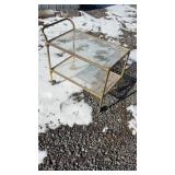Vintage Brass & Glass Bar Cart on Wheels.