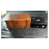 Decorative storage lot featuring a vintage wooden